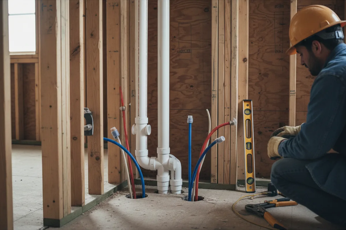 Drain and supply rough-in during Sump Pump Repair in Waterloo